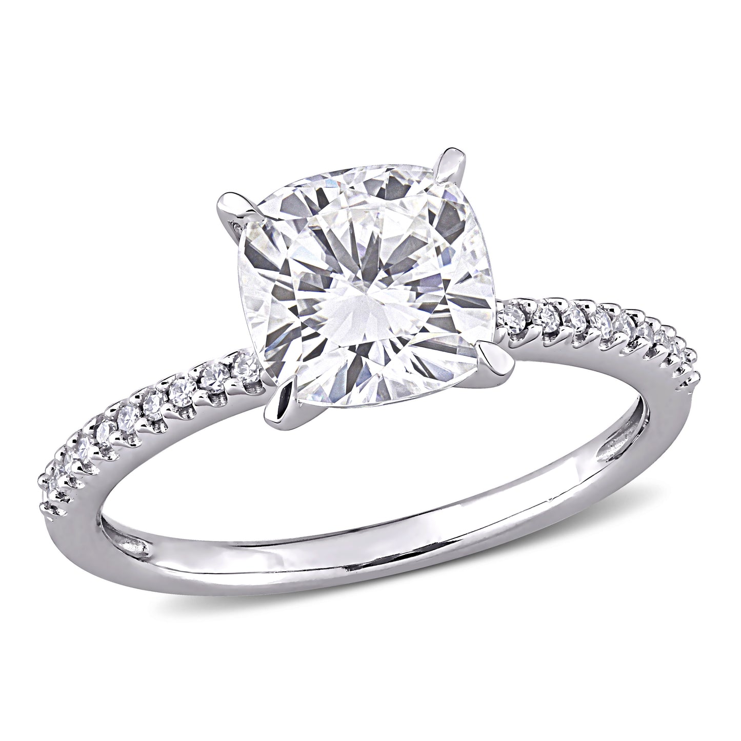2ct Dew created white moissanite and 1/10ct tw diamond solitaire engagement ring in 14k gold