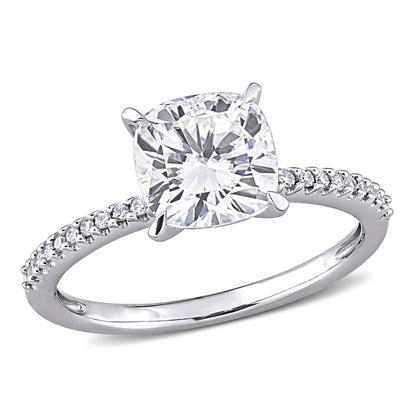 2ct Dew created white moissanite and 1/10ct tw diamond solitaire engagement ring in 14k gold