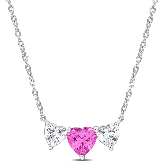 2 5/8 CT TGW Created Pink Sapphire Created White Sapphire Fashion Pendant With Chain Silver