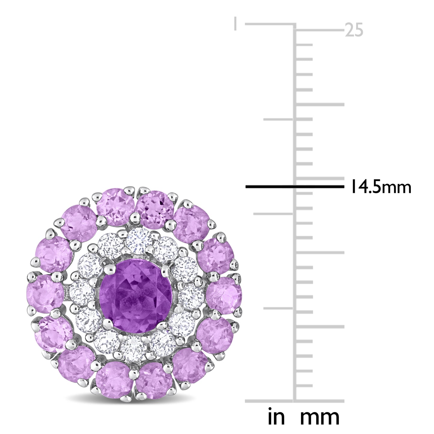 Double Halo Stud Earring With Amethyst-Africa Amethyst and White Topaz