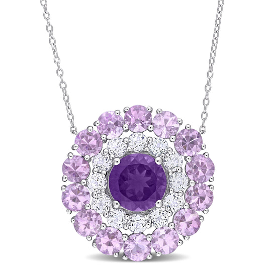 Double Halo Necklace In Amethyst-Africa Amethyst and White Topaz