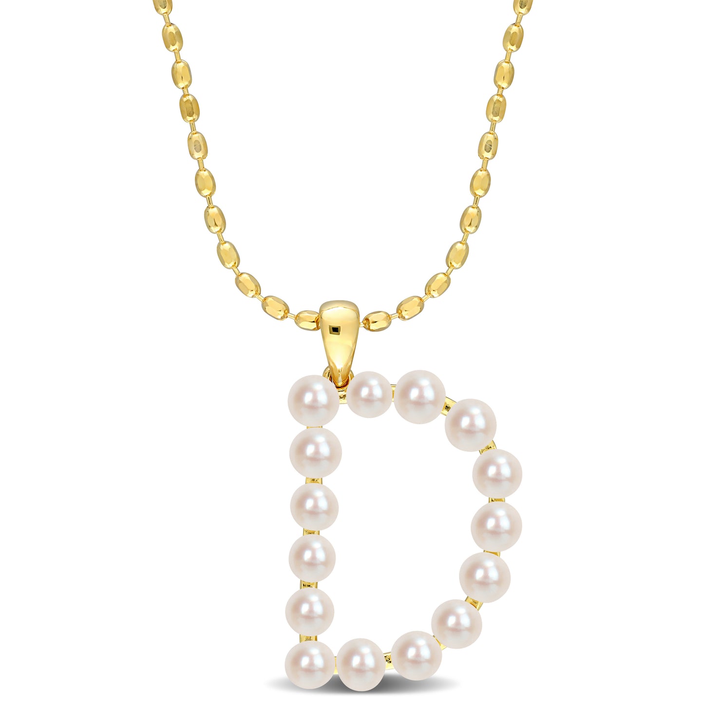 3.5 - 4 MM White Freshwater Cultured Pearl "initial" Pendant Yellow Silver with chain