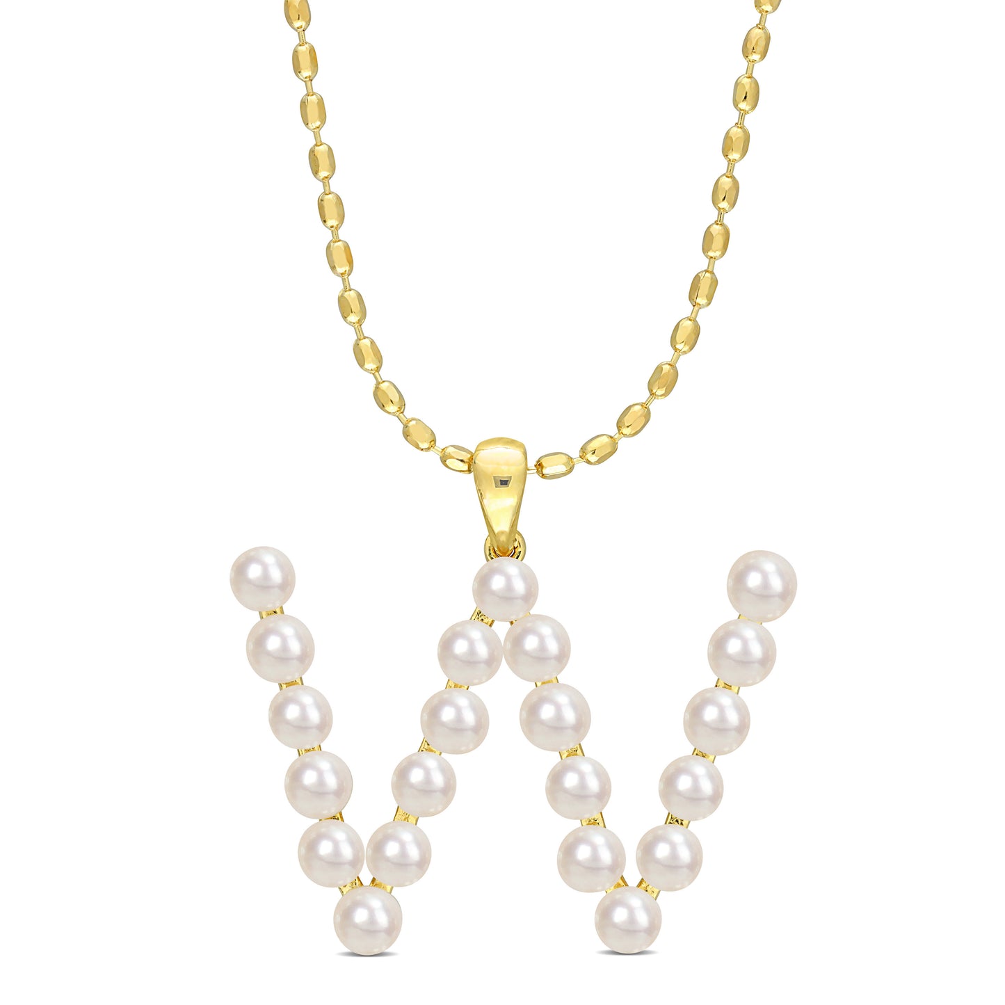 3.5 - 4 MM White Freshwater Cultured Pearl "initial" Pendant Yellow Silver with chain