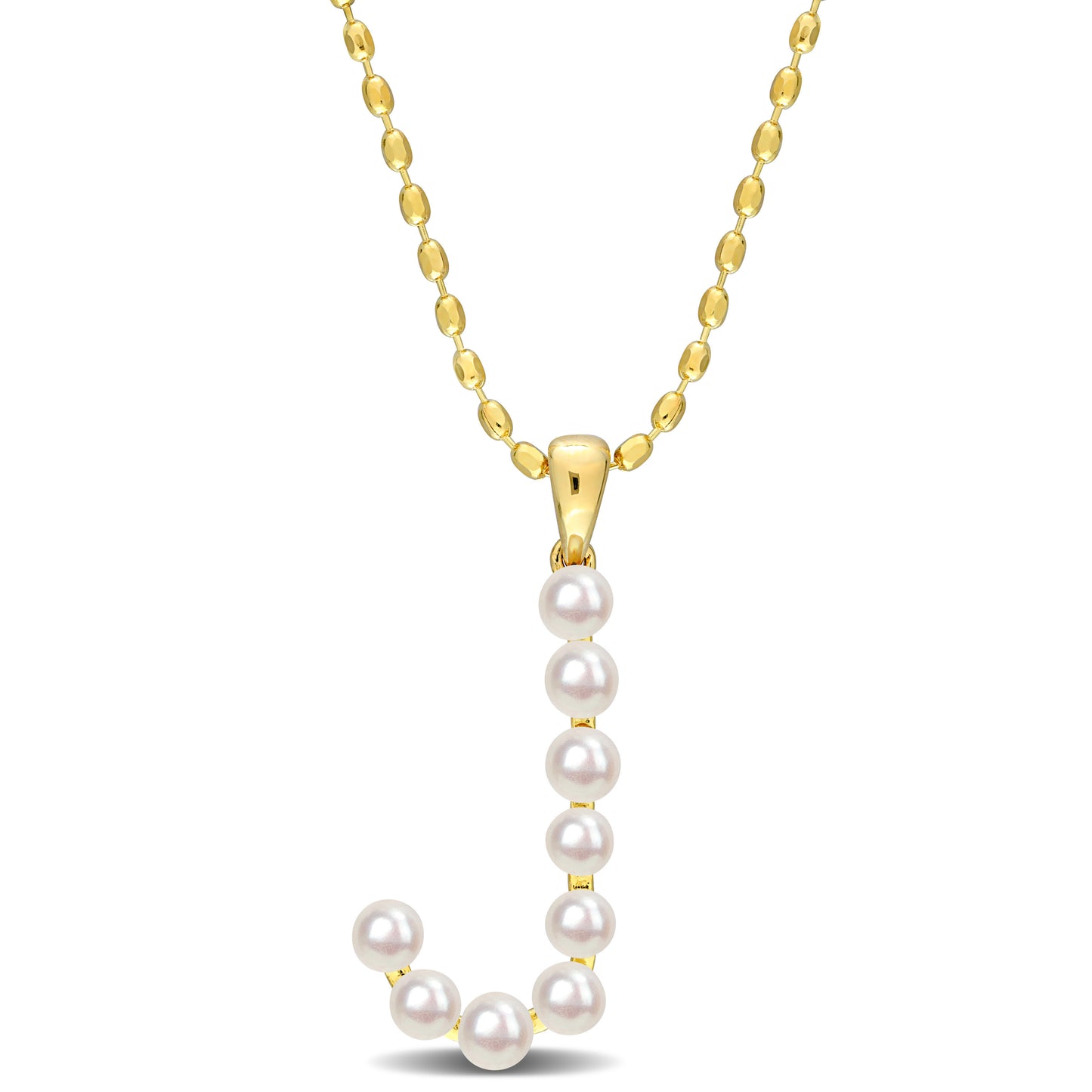 3.5 - 4 MM White Freshwater Cultured Pearl "initial" Pendant Yellow Silver with chain