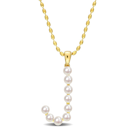3.5 - 4 MM White Freshwater Cultured Pearl "initial" Pendant Yellow Silver with chain