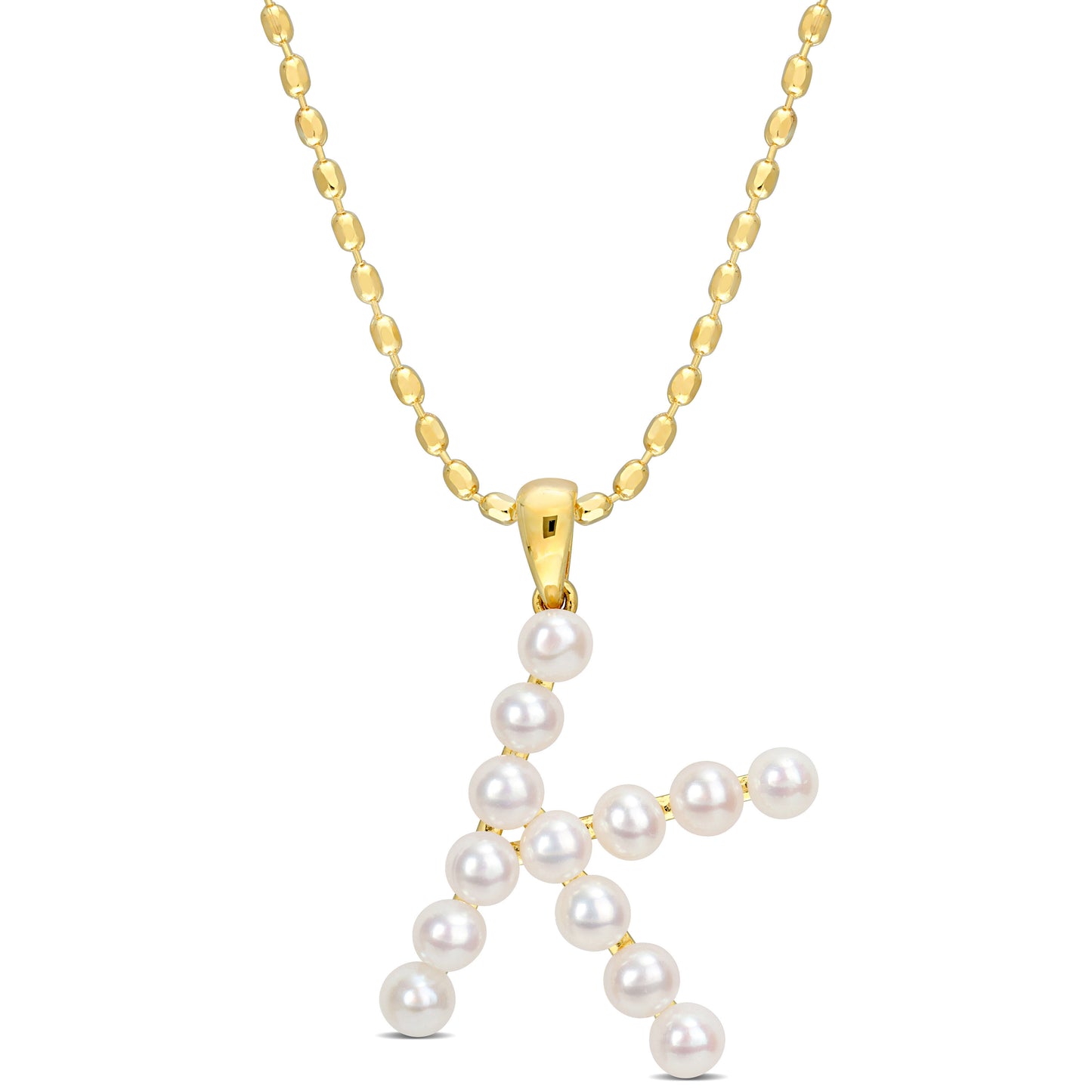3.5 - 4 MM White Freshwater Cultured Pearl "initial" Pendant Yellow Silver with chain