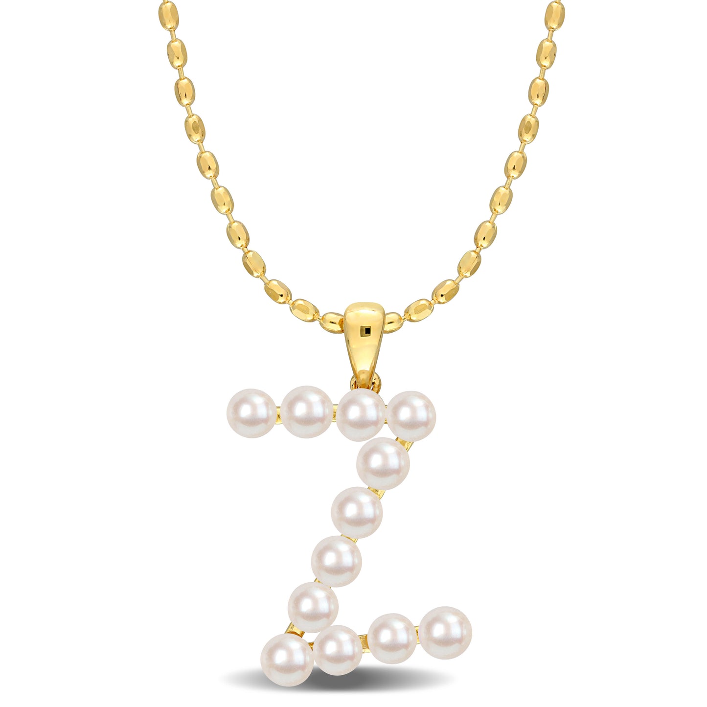 3.5 - 4 MM White Freshwater Cultured Pearl "initial" Pendant Yellow Silver with chain