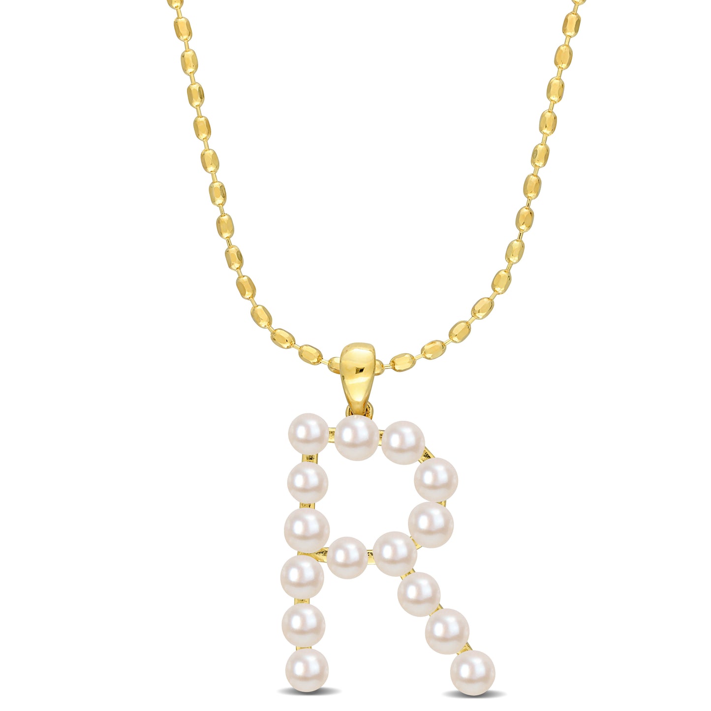 3.5 - 4 MM White Freshwater Cultured Pearl "initial" Pendant Yellow Silver with chain