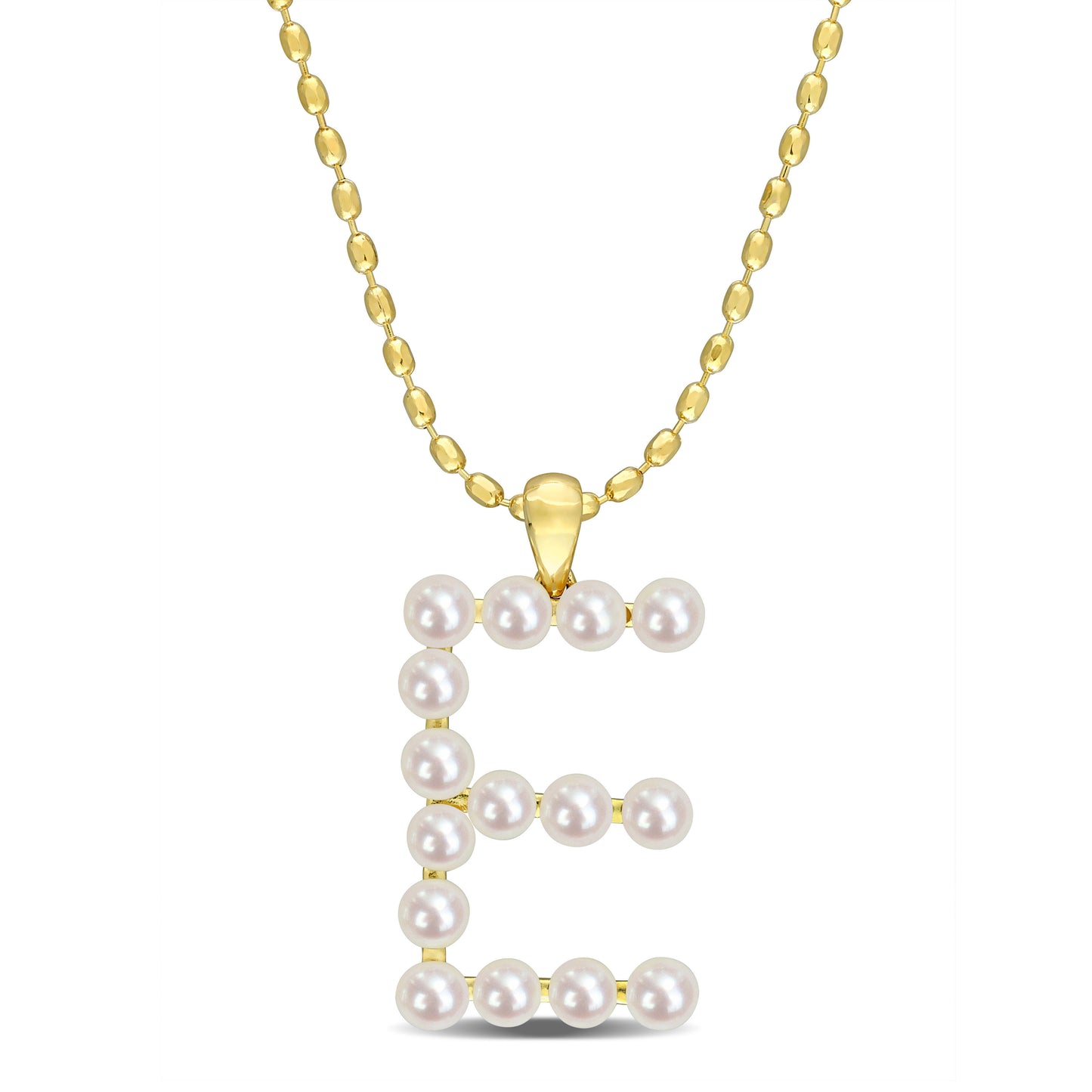 3.5 - 4 MM White Freshwater Cultured Pearl "initial" Pendant Yellow Silver with chain