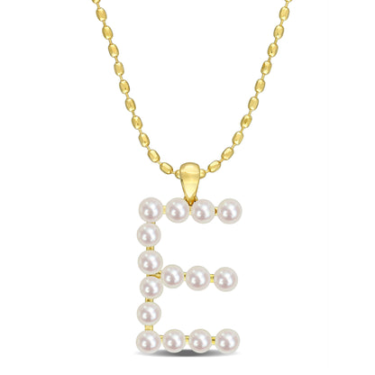 3.5 - 4 MM White Freshwater Cultured Pearl "initial" Pendant Yellow Silver with chain
