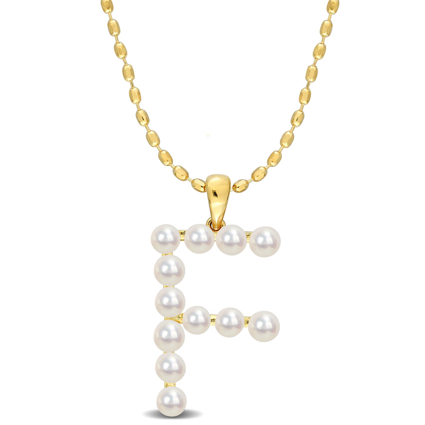 3.5 - 4 MM White Freshwater Cultured Pearl "initial" Pendant Yellow Silver with chain
