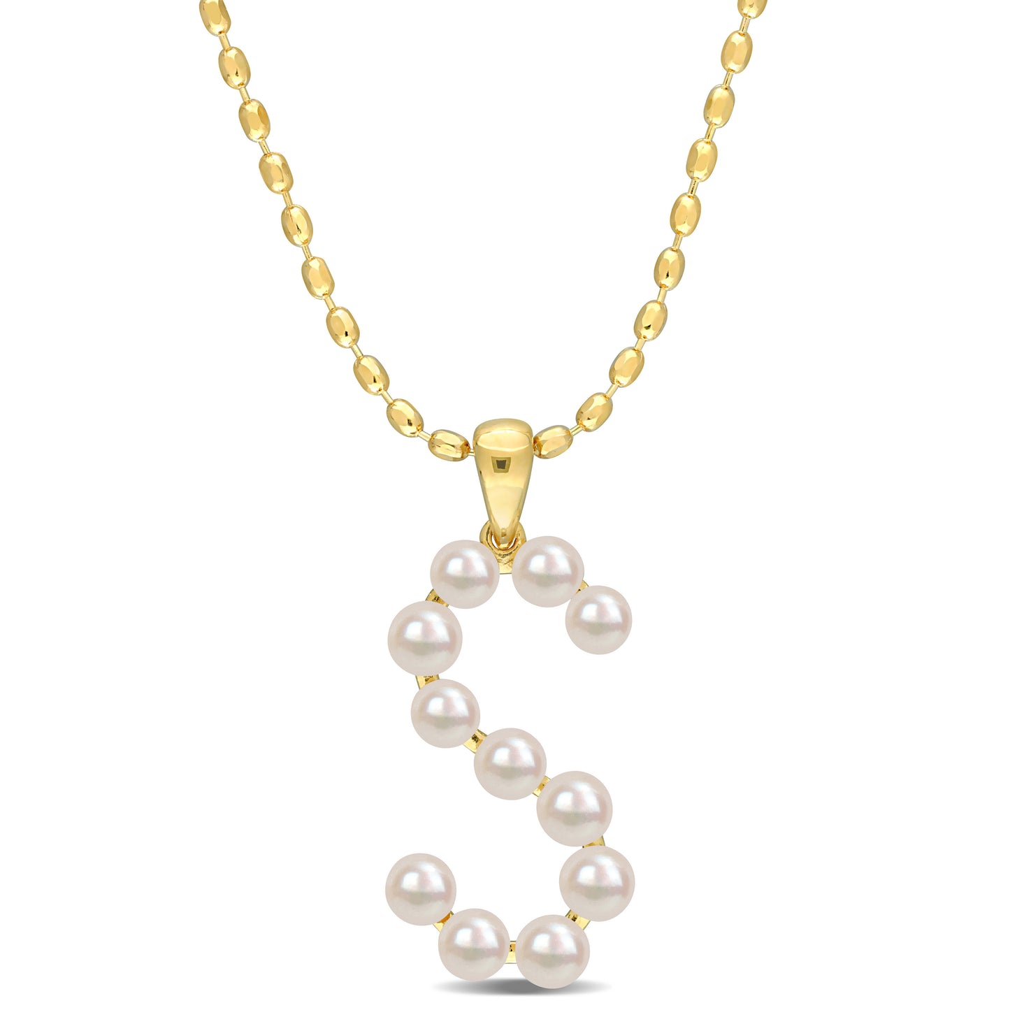 3.5 - 4 MM White Freshwater Cultured Pearl "initial" Pendant Yellow Silver with chain
