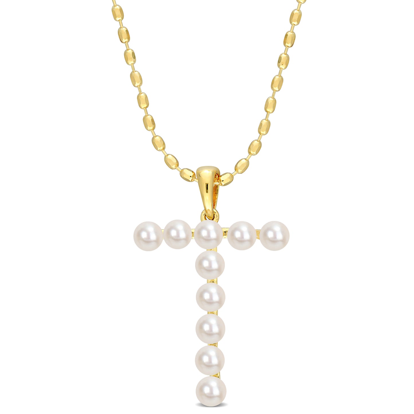 3.5 - 4 MM White Freshwater Cultured Pearl "initial" Pendant Yellow Silver with chain