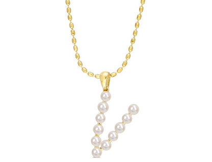 3.5 - 4 MM White Freshwater Cultured Pearl "initial" Pendant Yellow Silver with chain
