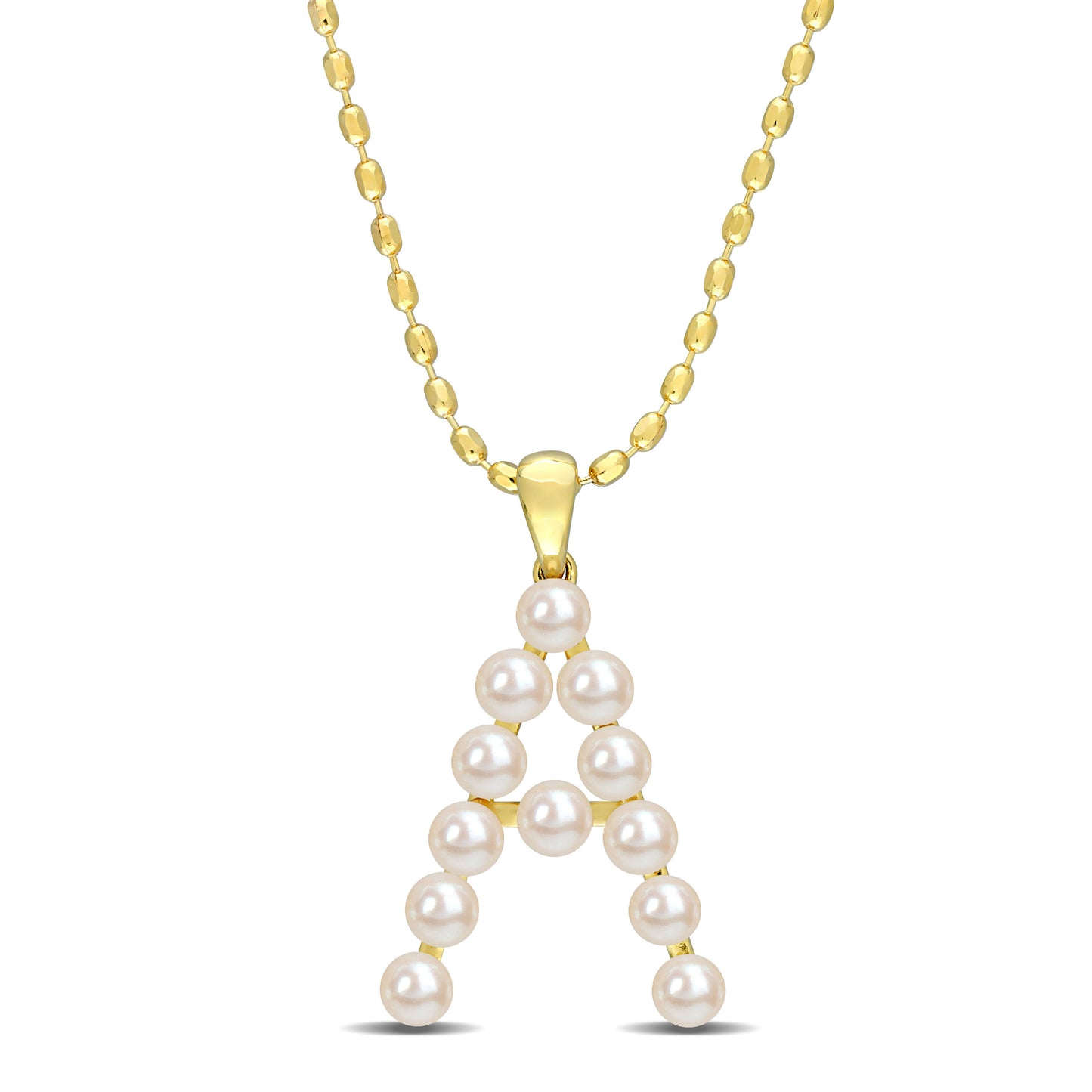 3.5 - 4 MM White Freshwater Cultured Pearl "initial" Pendant Yellow Silver with chain