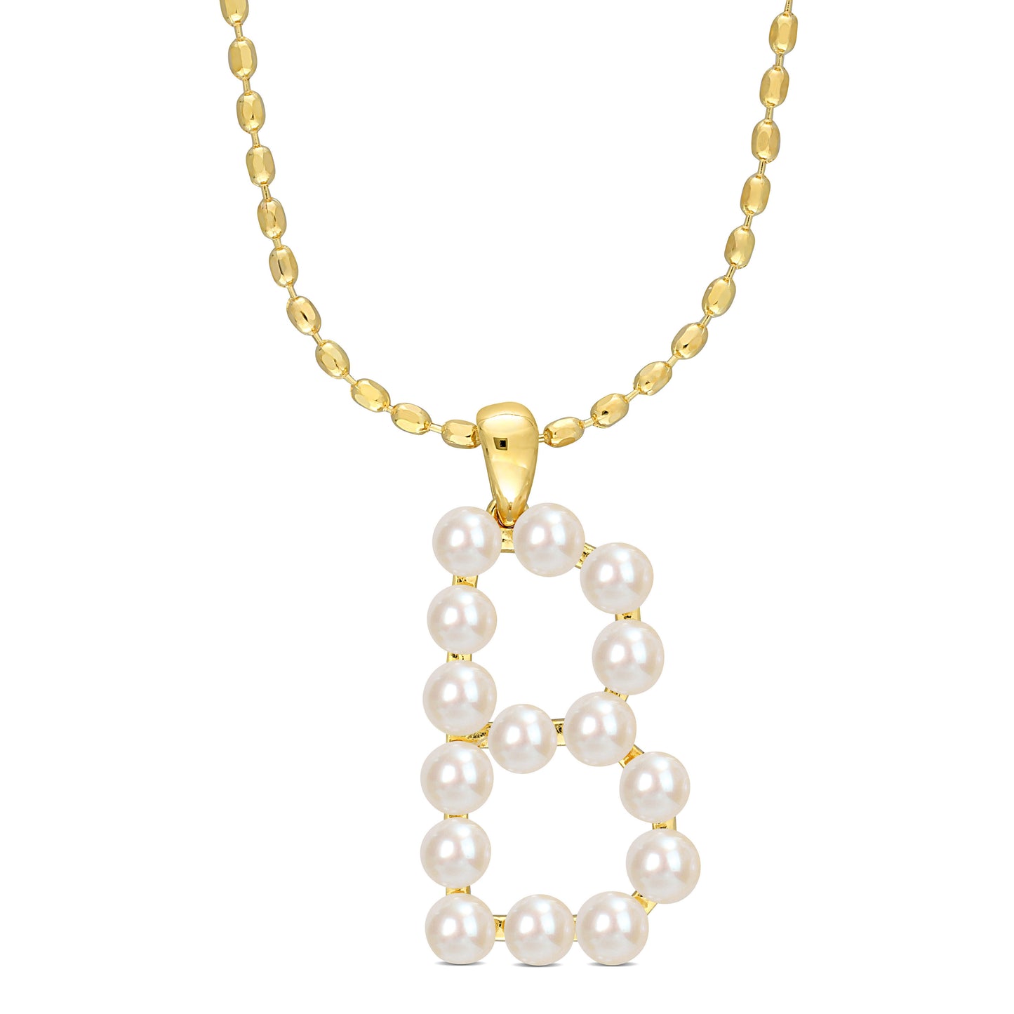 3.5 - 4 MM White Freshwater Cultured Pearl "initial" Pendant Yellow Silver with chain