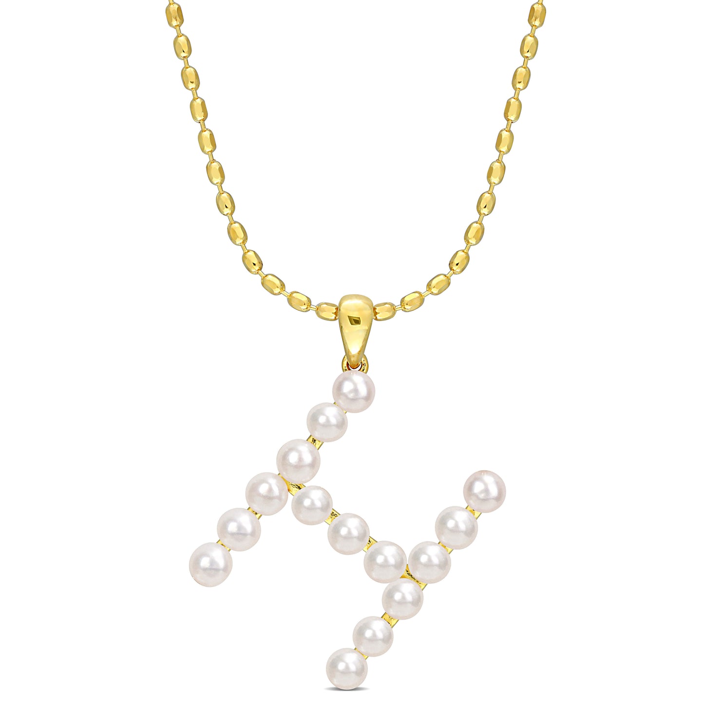3.5 - 4 MM White Freshwater Cultured Pearl "initial" Pendant Yellow Silver with chain