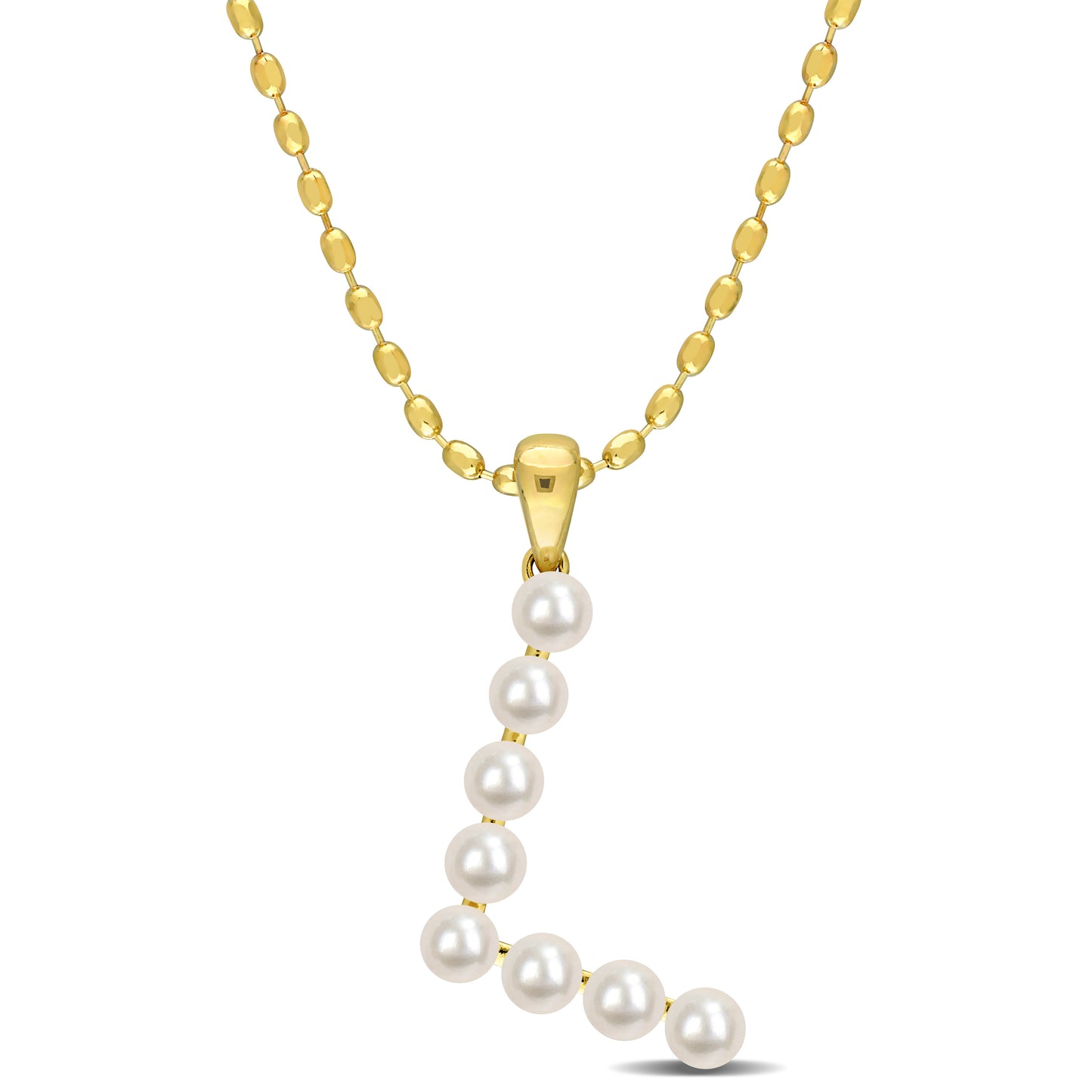 3.5 - 4 MM White Freshwater Cultured Pearl "initial" Pendant Yellow Silver with chain