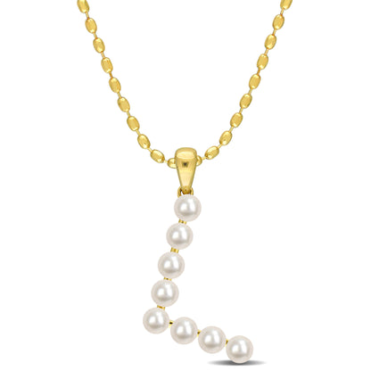 3.5 - 4 MM White Freshwater Cultured Pearl "initial" Pendant Yellow Silver with chain