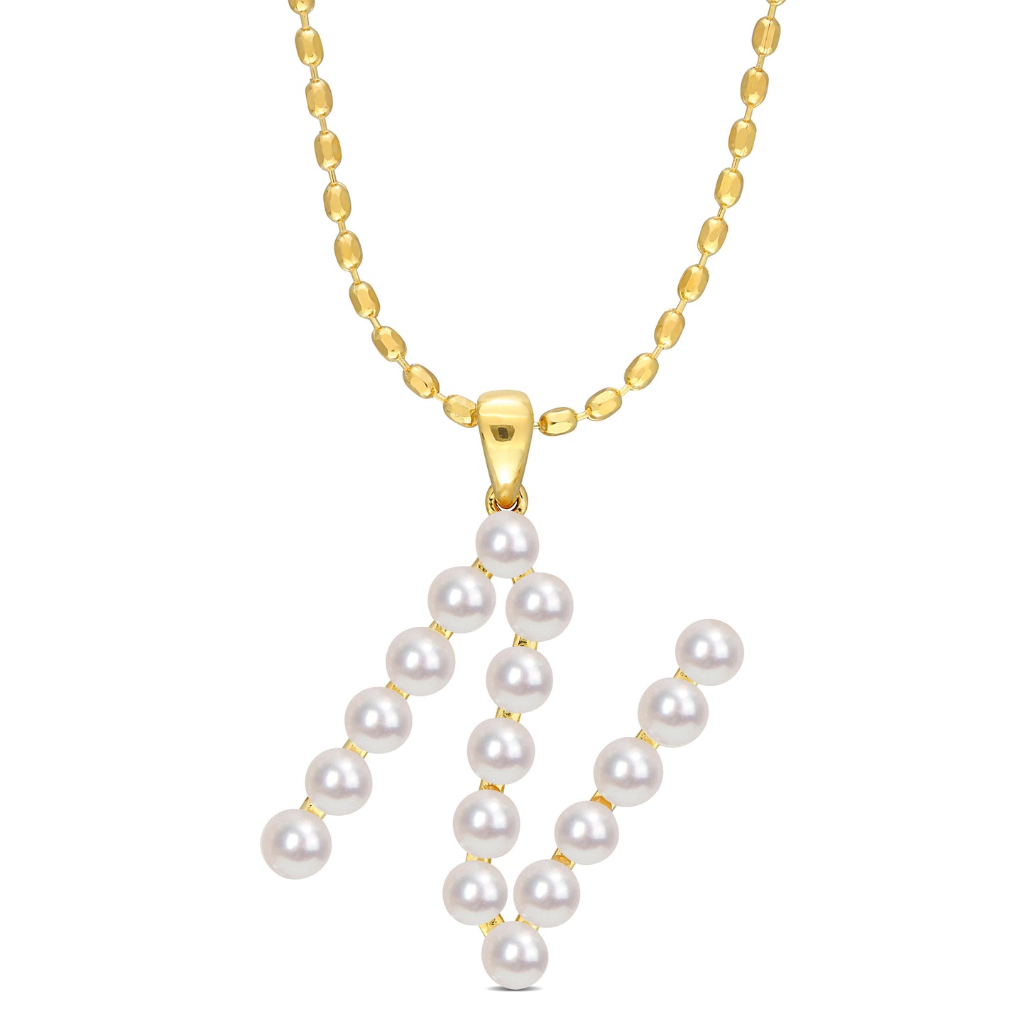 3.5 - 4 MM White Freshwater Cultured Pearl "initial" Pendant Yellow Silver with chain