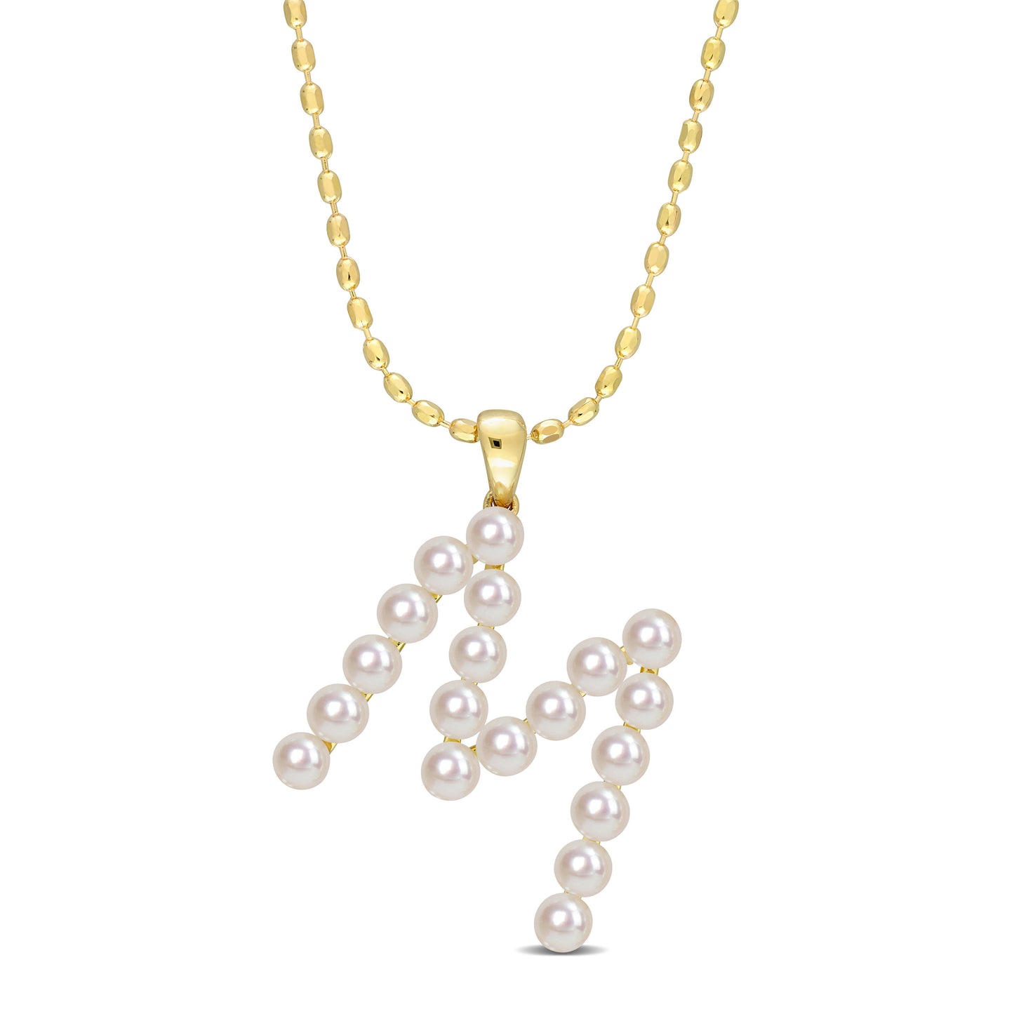3.5 - 4 MM White Freshwater Cultured Pearl "initial" Pendant Yellow Silver with chain