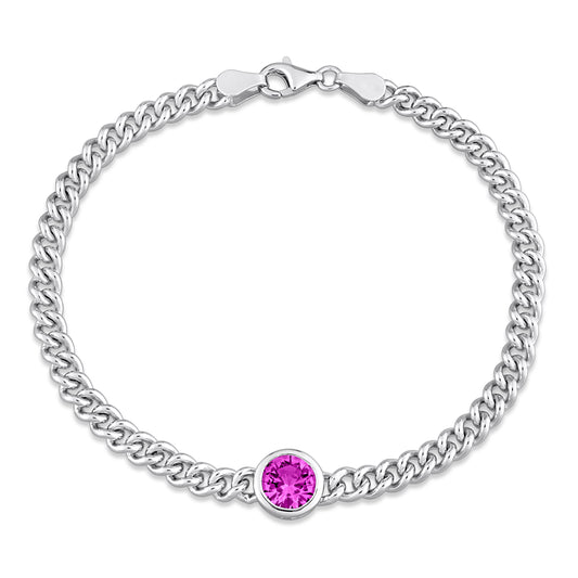 Created Pink Sapphire Solitaire Link Chain Bracelet
