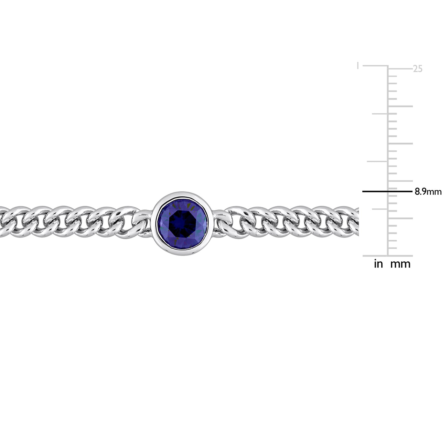 Created Blue Sapphire Round Bezel Setting Bracelet