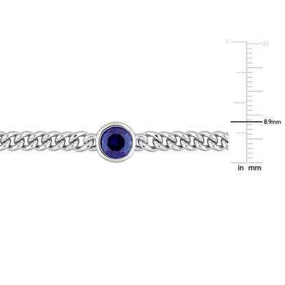 Created Blue Sapphire Round Bezel Setting Bracelet