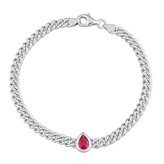 Created Ruby Solitaire Marquise Curb Chain Bracelet