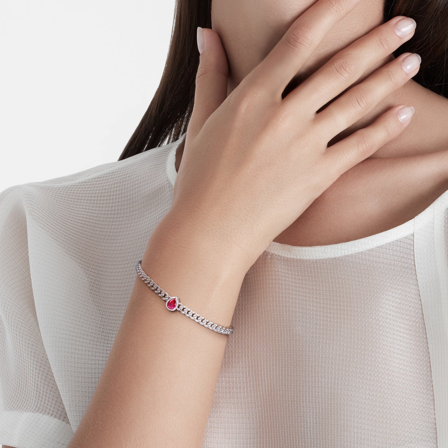 2-Piece Created Ruby Necklace and Bracelet Cuban Link Necklace and Bracelet