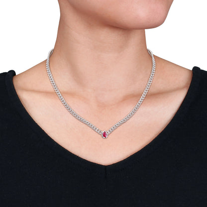 Created Ruby Solitaire Marquise Curb Chain Necklace
