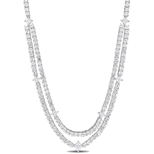 Created White Sapphire Two-Layer Necklace In Sterling Silver