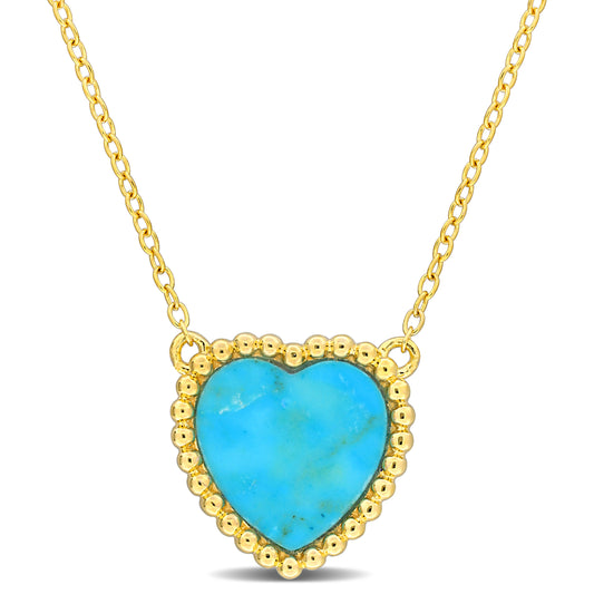 Heart Shape Created Turquoise Necklace With Beaded Halo