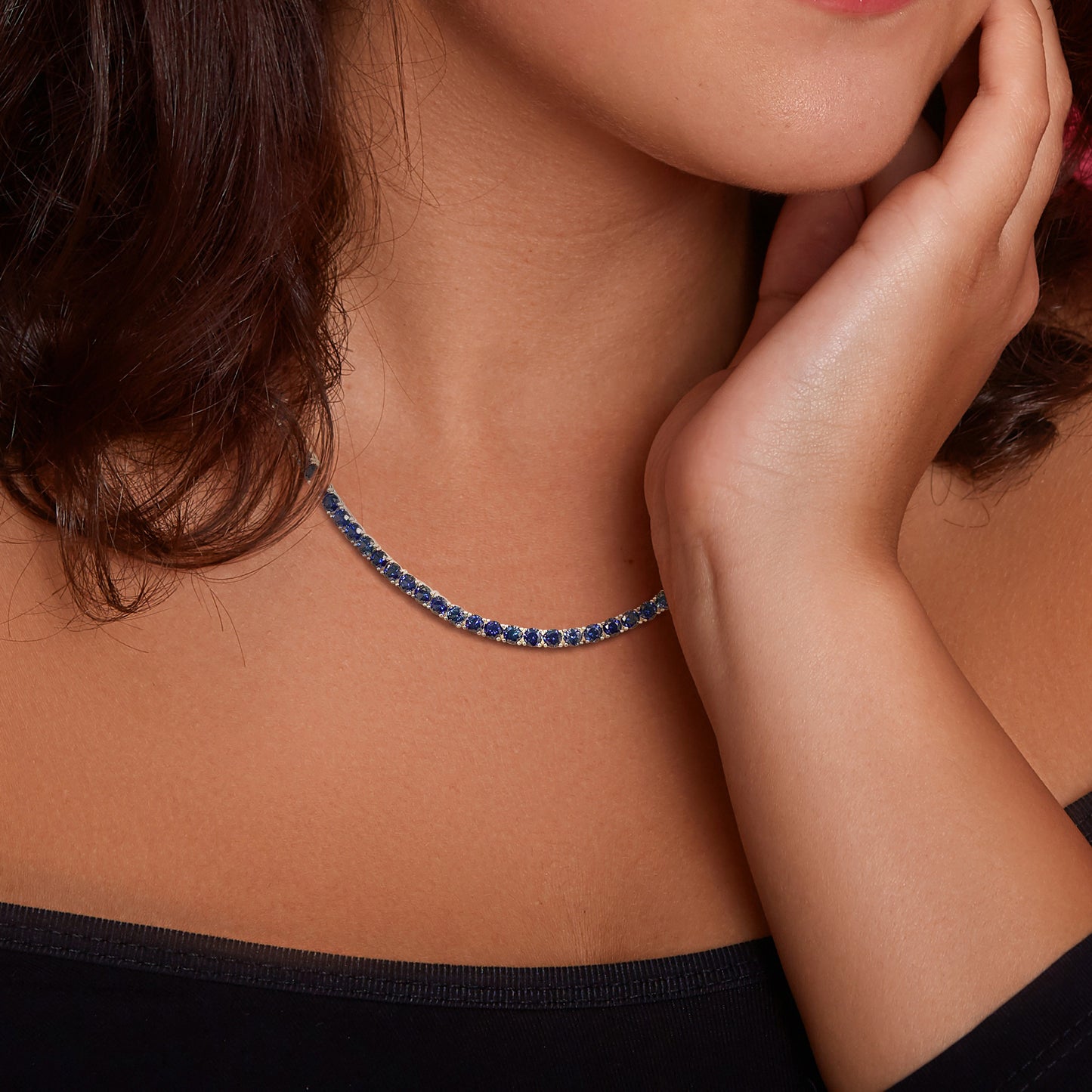 Created Blue Sapphire Tennis Necklace