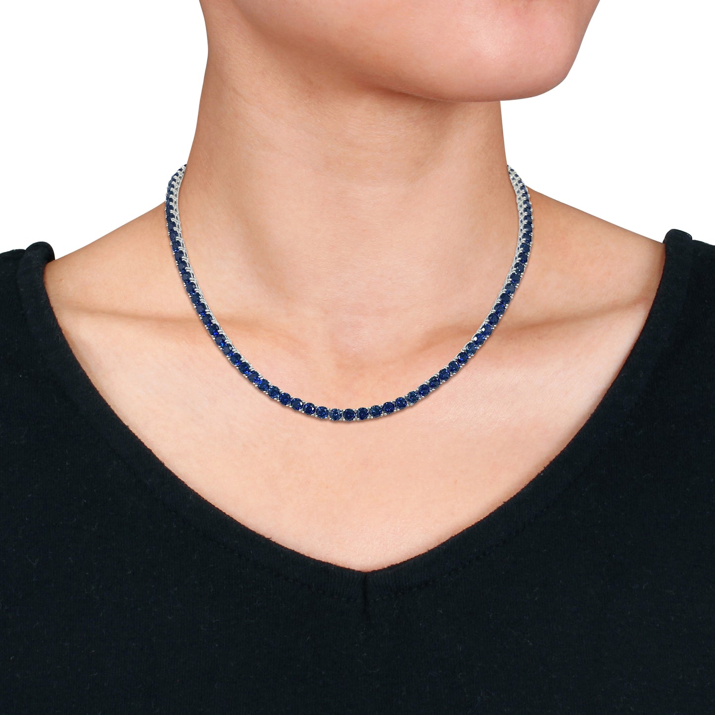 Created Blue Sapphire Tennis Necklace