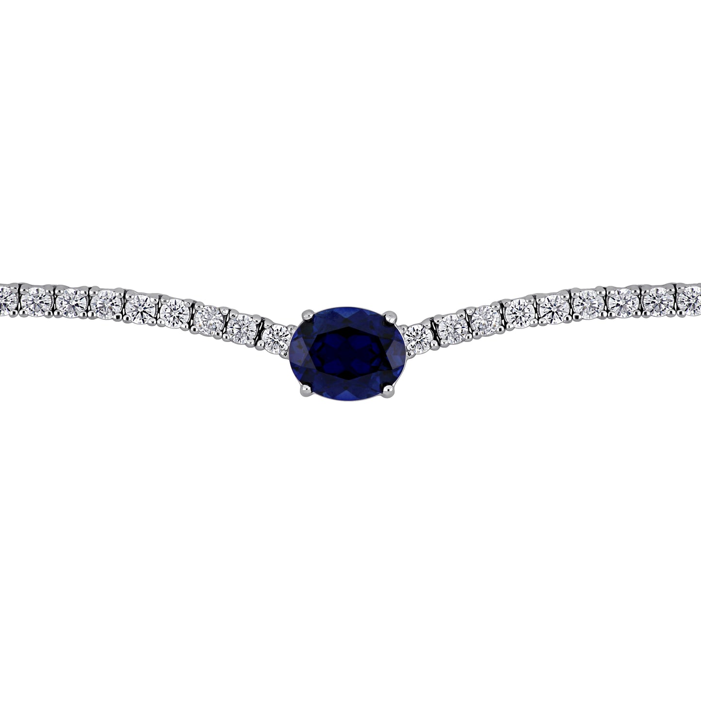 Created Blue And White Sapphire Solitaire Necklace In Sterling Silver
