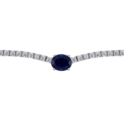 Created Blue And White Sapphire Solitaire Necklace In Sterling Silver