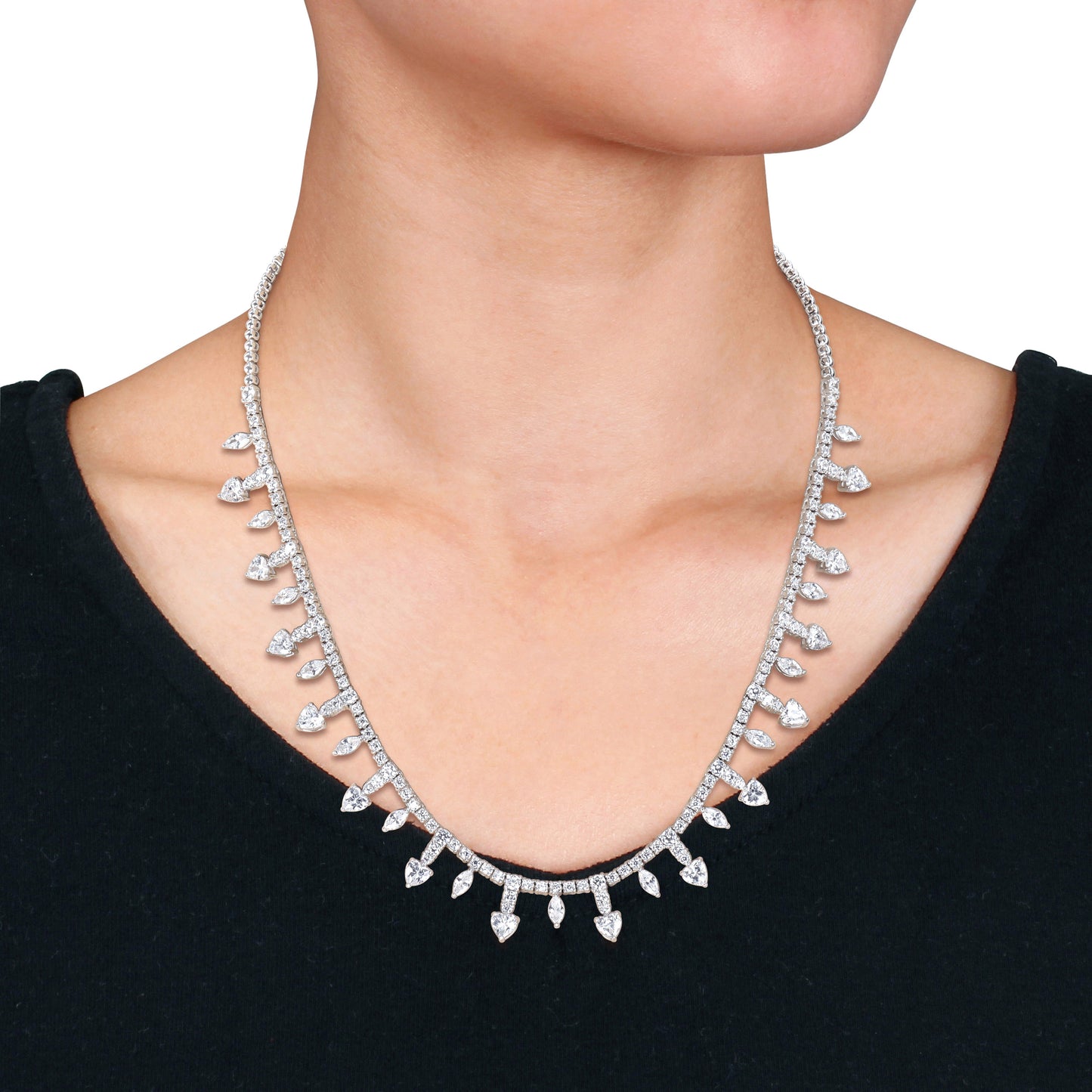Silver White 19 3/4 CT TGW Created White Sapphire Necklace Silver White Box Clasp Length (inches): 18