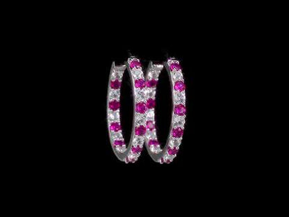 3.6 ct TGW Created ruby created white sapphire hoop earrings silver