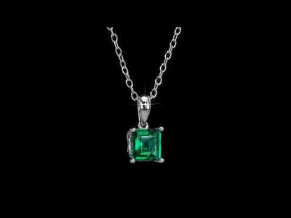 1 1/7 ct TGW Created emerald fashion pendant with chain silver
