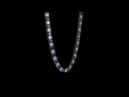 White and Blue Sapphire Necklace in Silver with Black Rhodium