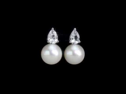 1 1/3 CT TGW Created White Sapphire And 8.5 - 9 MM White Freshwater Cultured Pearl Fashion Post Earrings Silver