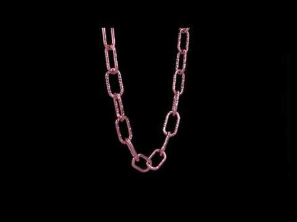 SILVER PINK 9MM FANCY CUT OVAL LINK NECKLACE W/ LOBSTER CLASP LENGTH (INCHES): 36