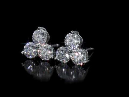 Moissanite Three Stone Clover Clustered Studs