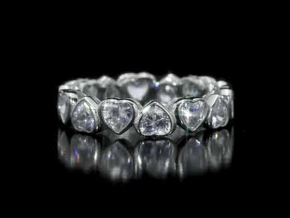 4 CT TGW Cubic Zirconia Heart Eternity Ring Silver White