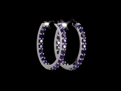 3.6 CT TGW Created Blue Sapphire Hoop Earrings Silver