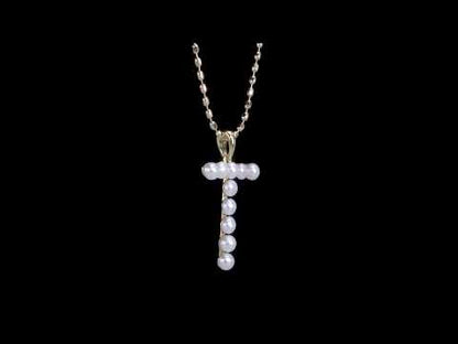 3.5 - 4 MM White Freshwater Cultured Pearl "initial" Pendant Yellow Silver with chain