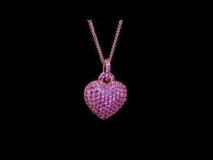 3 1/2 CT TGW Created Pink Sapphire Heart Pendant With Chain Pink Silver