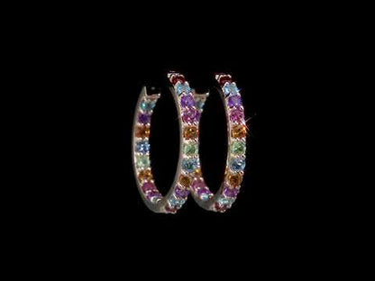 2 3/4 ct TGW Garnet blue topaz - swiss pink tourmaline honey citrine amethyst-brazil blue topaz - london peridot hoop earrings yellow silver