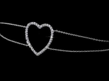 Diamond Open Heart Chain Bracelet In 10K White Gold